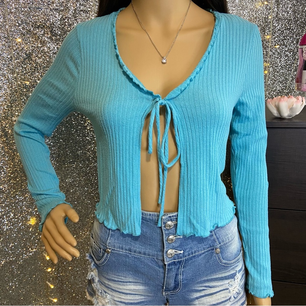 ‼️CLEARANCE Item‼️| gaze Ruffled Turquoise Cardigan Top
